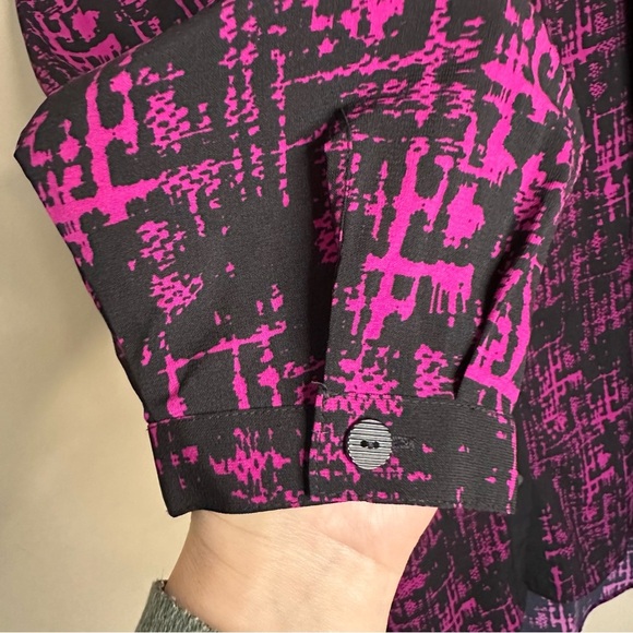 Catherines 3X Long Button Top Blouse Purple Black VNeck Tunic Length Long Sleeve - Picture 4 of 9